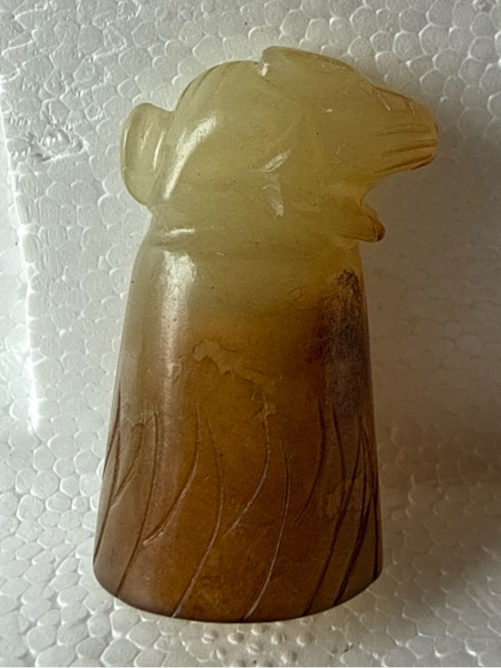 Genuine Nephite Jade Carved Thimble Amber bunny rabbit vintage rare